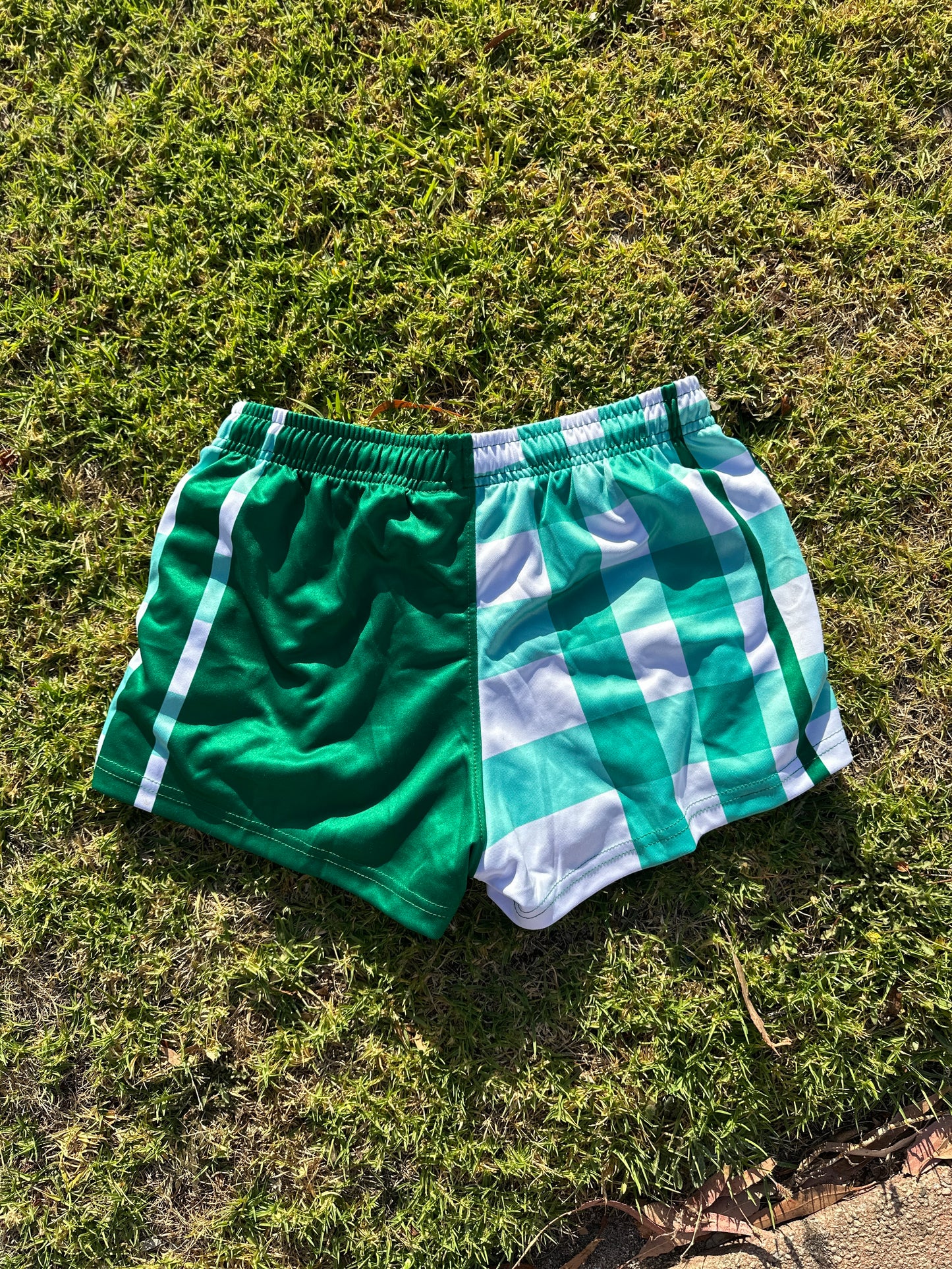Footy Shorts - Gingham Green