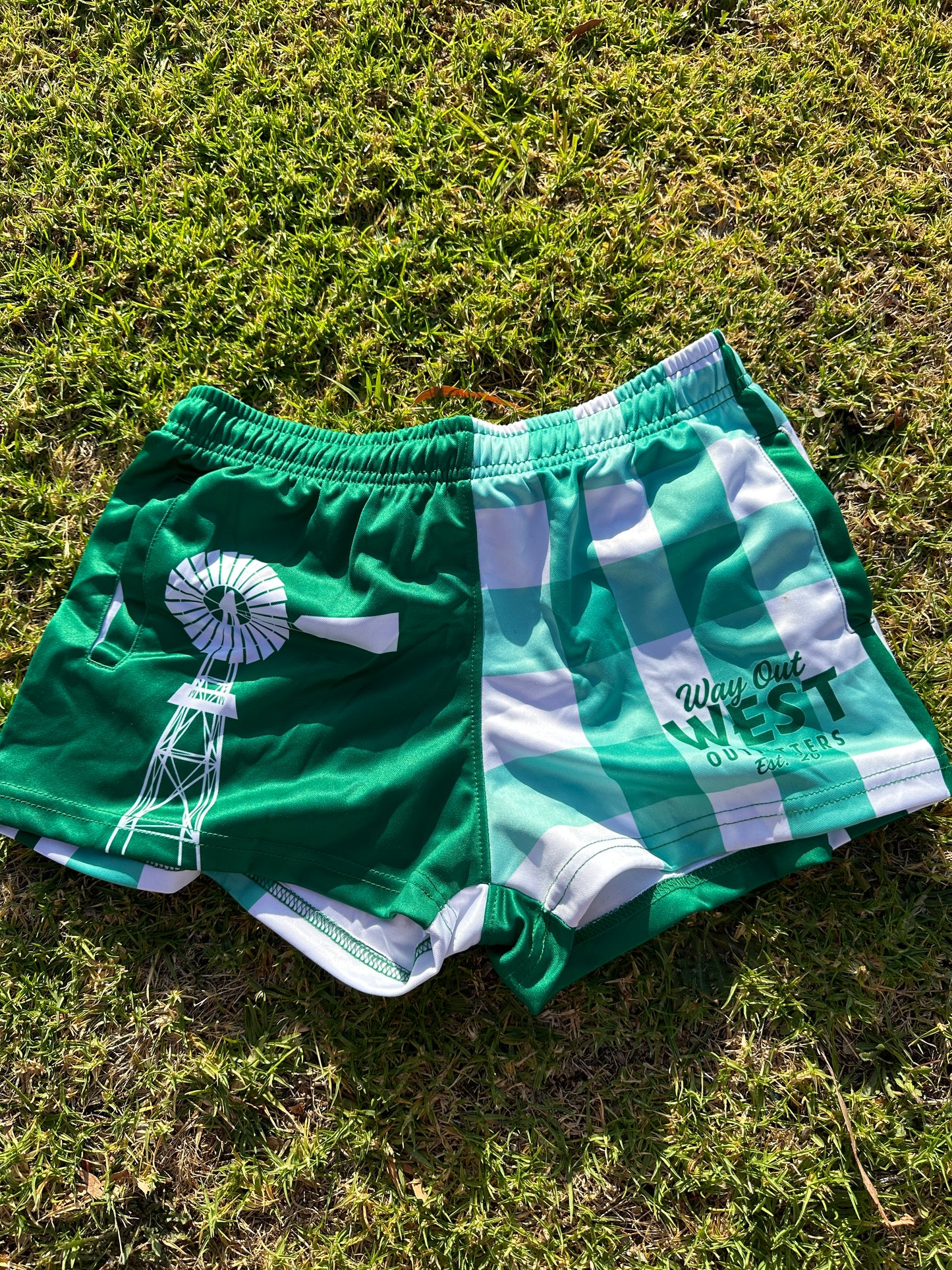 Footy Shorts - Gingham Green