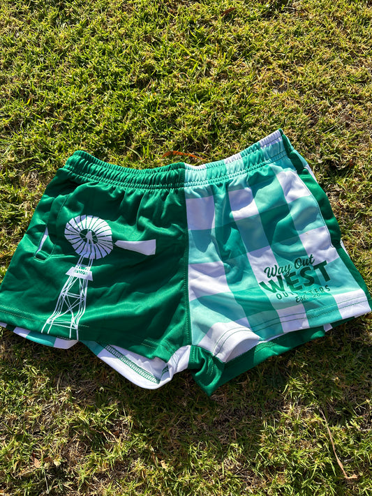 Footy Shorts - Gingham Green