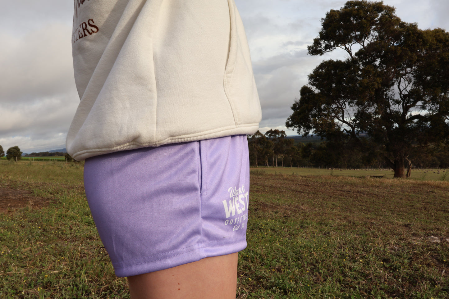 Footy Shorts - Lilac Gingham