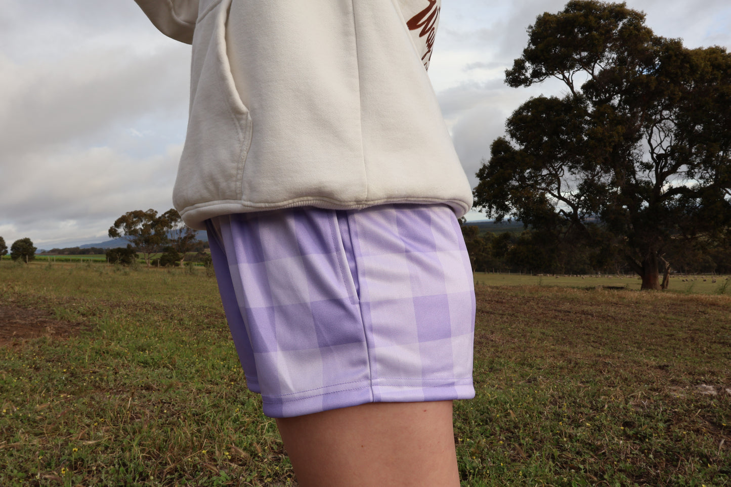Footy Shorts - Lilac Gingham