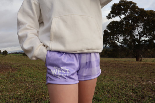 Footy Shorts - Lilac Gingham